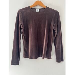 Vintage Laura Ashley Cotton Long Sleeve Stretchy Textured Top Brown Large JL